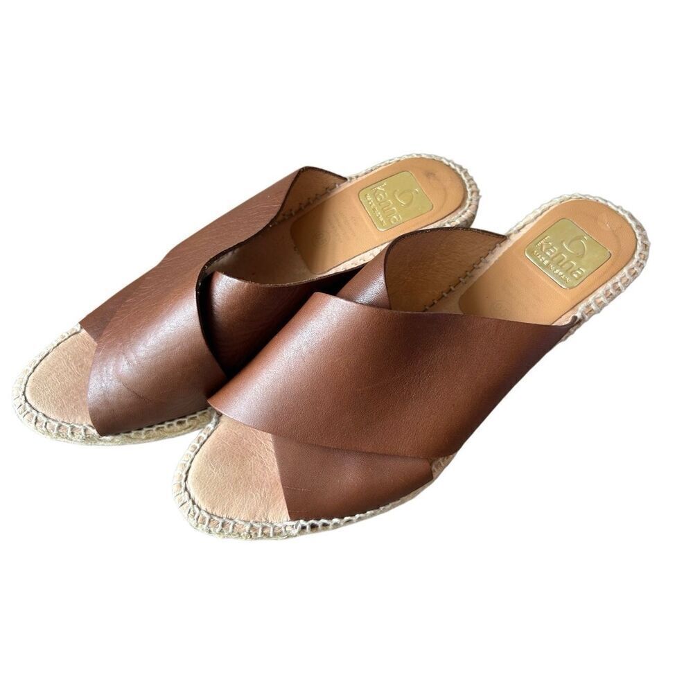 Kanna Leather Slip-on Wedge Sandals sz 41 / 10.5 Espadrille Boho Beach Vacation